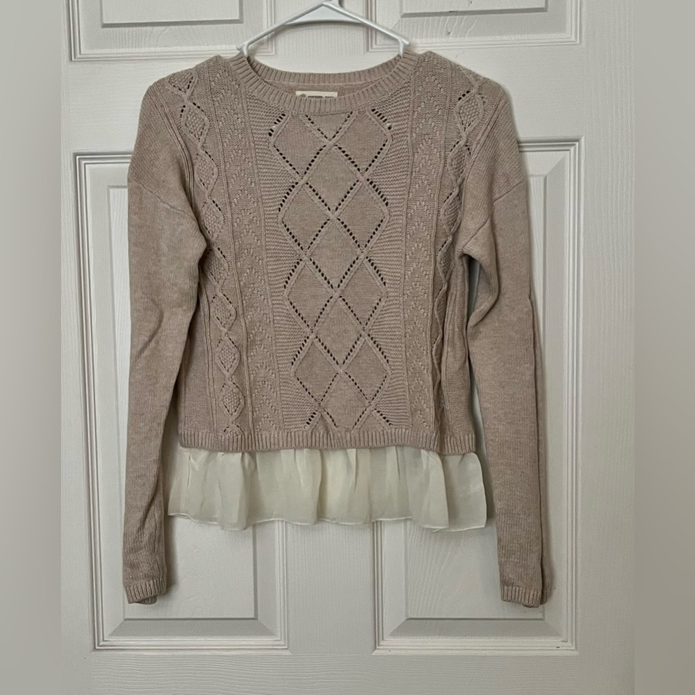 Tucker + Tate Sweater Beige Ruffle Trim Sweater XL 14/16